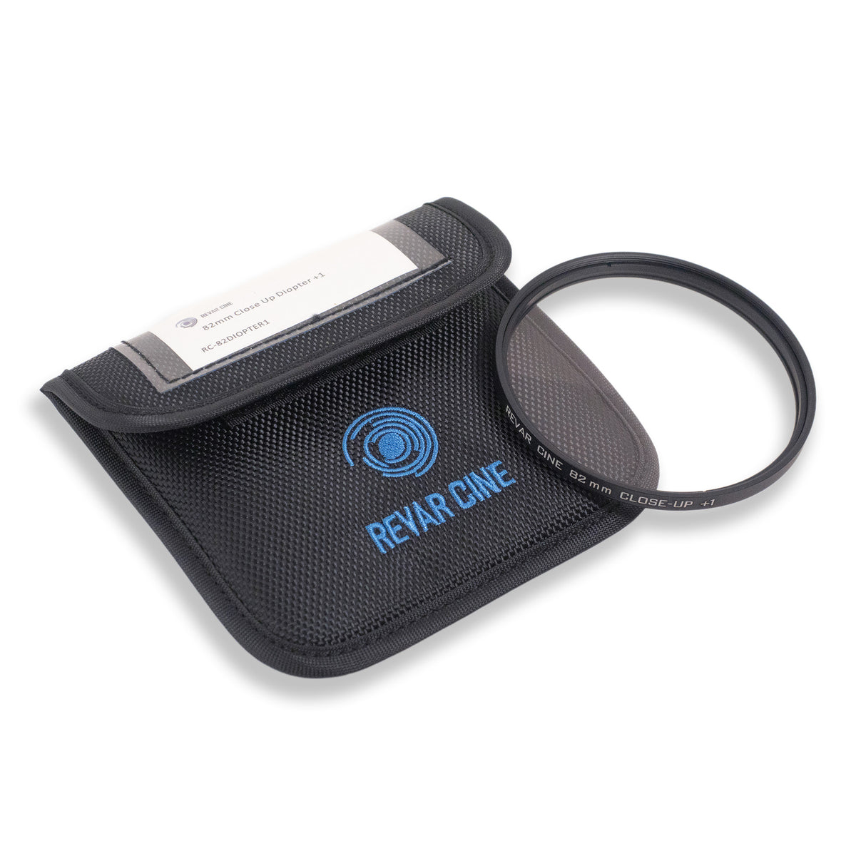 Revar Cine 82mm +1 full close-up diopter beside a protective pouch