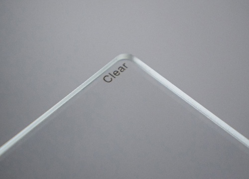 Close-up of the beveled corner and Clear marking on a Revar Cine clear filter