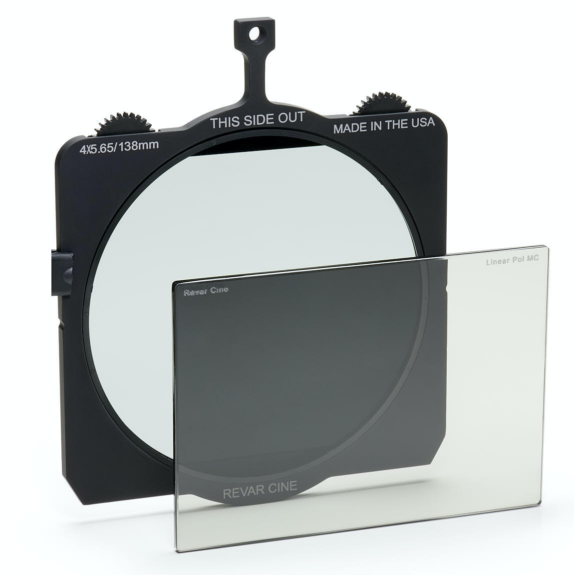 Revar Cine Rota Tray polarizer shown with a rectangular linear polarizer VND KIT A