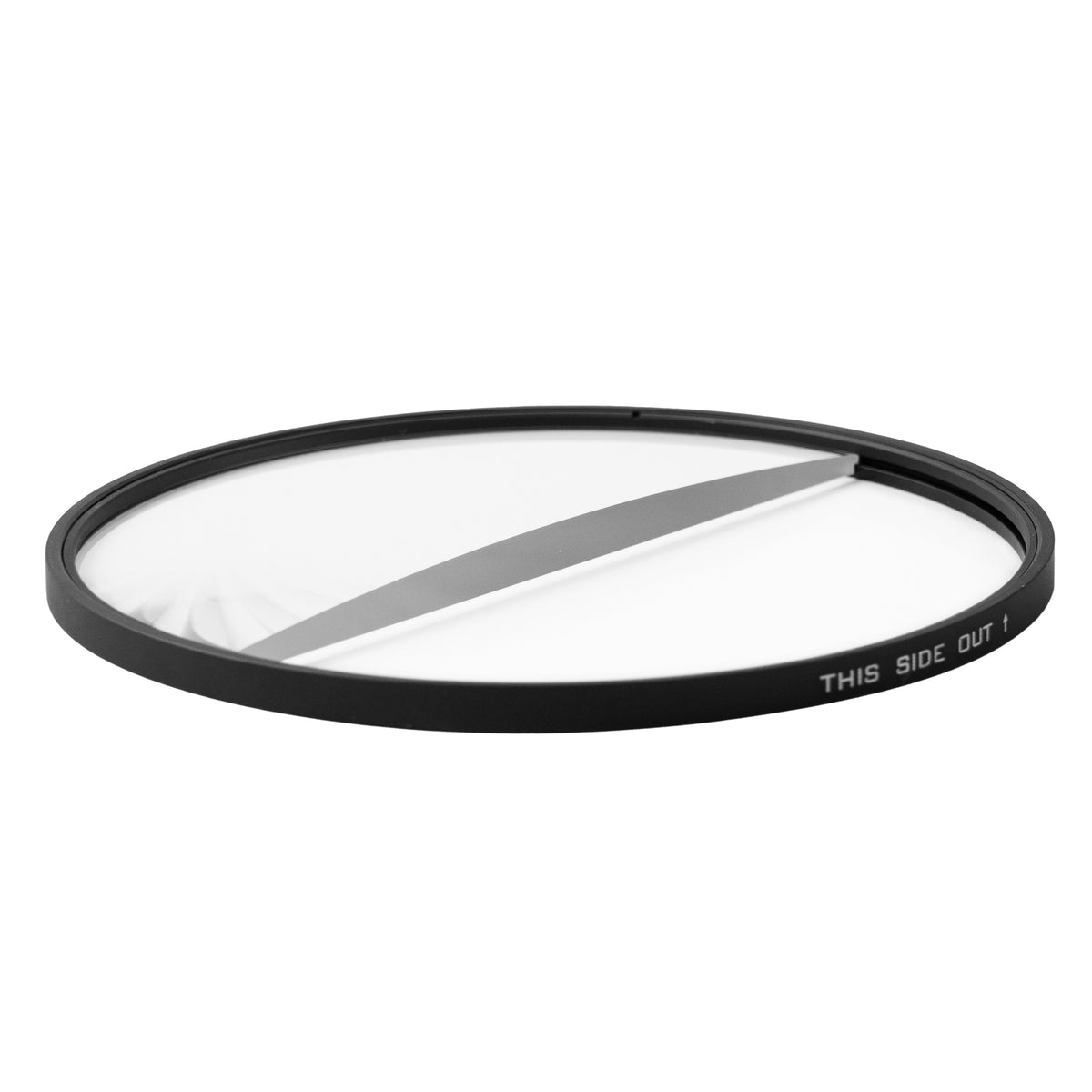 Low-angle view of a Revar Cine 138mm split diopter showing the divided opening